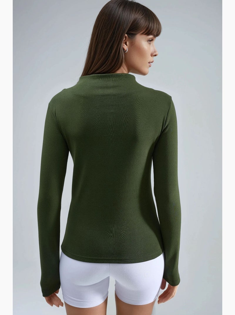 T-shirt ajusté col montant manches longues busem Vert foncé - Kiabi