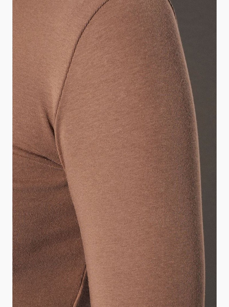 T-shirt ajusté col montant manches longues dilvin Camel - Kiabi
