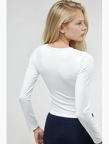 Blouse courte à col rond et manches longues, coupe ajustée busem