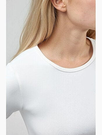 Blouse courte à col rond et manches longues, coupe ajustée busem