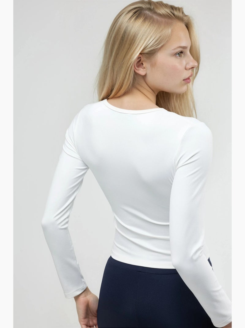 T-shirt ajusté col rond manches longues busem Blanc - Kiabi