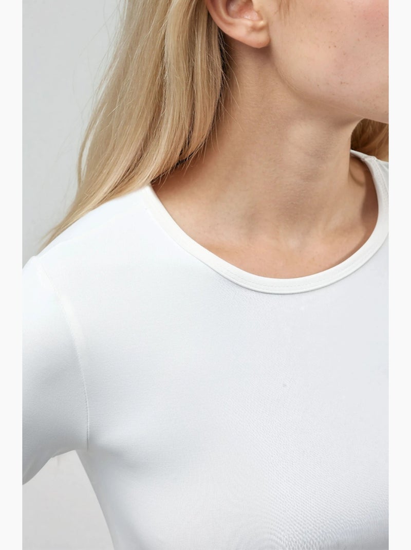 T-shirt ajusté col rond manches longues busem Blanc - Kiabi