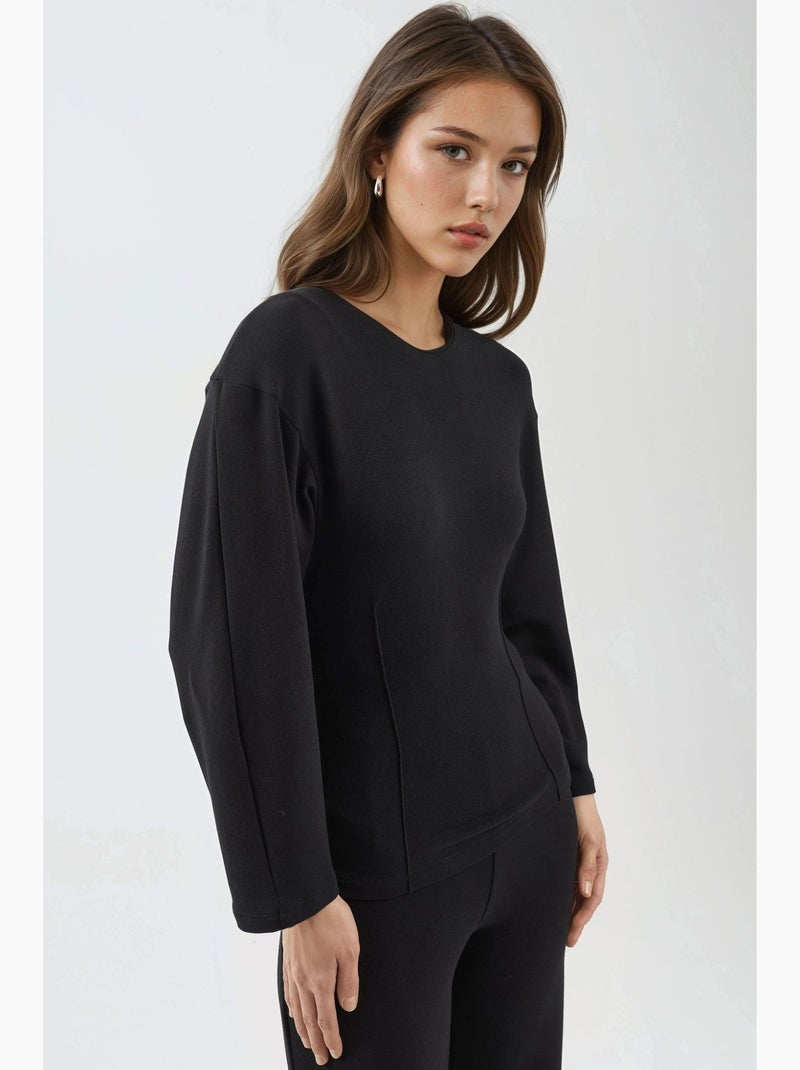 T-shirt ajusté col rond manches longues busem Noir - Kiabi