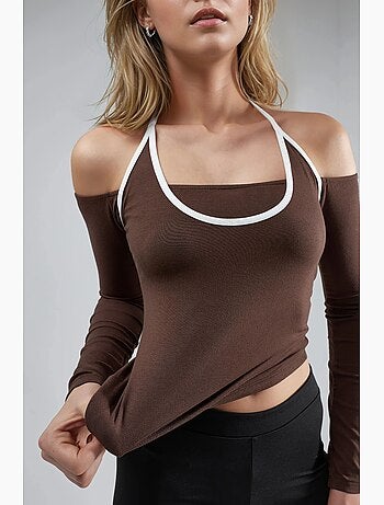 T-shirt ajusté col u bords contrastés manches longues busem