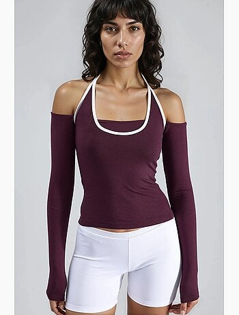T-shirt ajusté col u bords contrastés manches longues busem