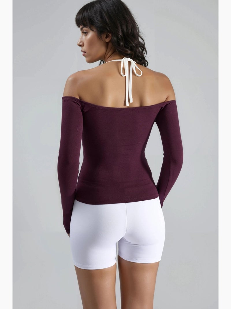 T-shirt ajusté col u bords contrastés manches longues busem Mauve - Kiabi