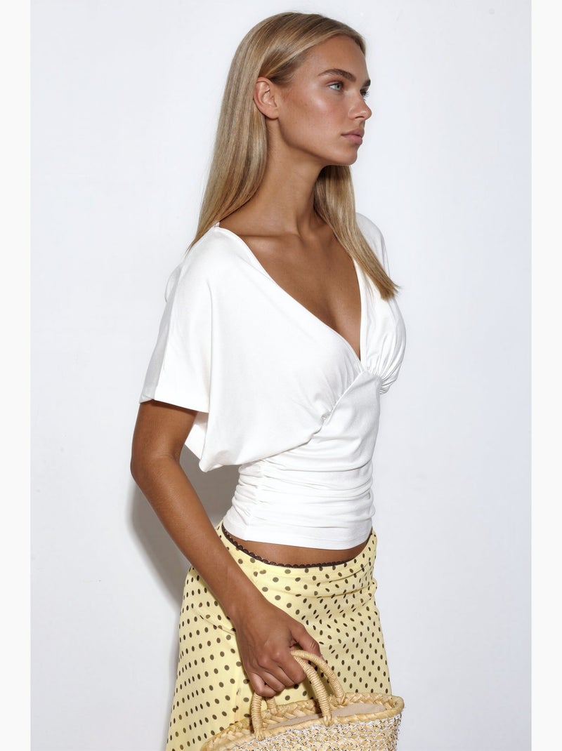 T-shirt ajusté col v jersey manches courtes busem Blanc - Kiabi