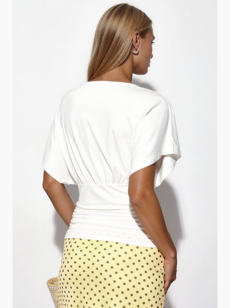T-shirt ajusté col v jersey manches courtes busem Blanc - Kiabi
