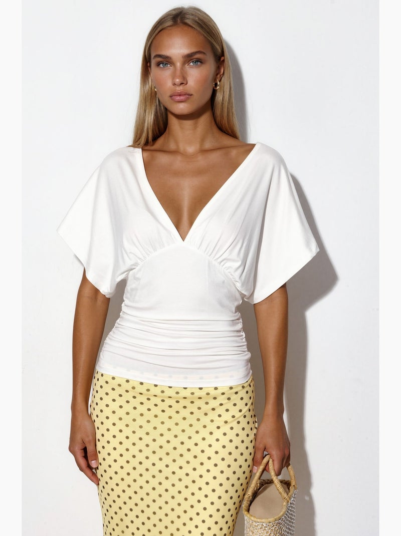 T-shirt ajusté col v jersey manches courtes busem Blanc - Kiabi