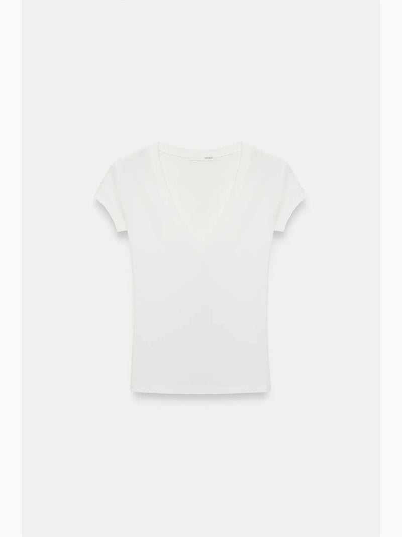 T-shirt ajusté col v jersey manches courtes dilvin Blanc - Kiabi