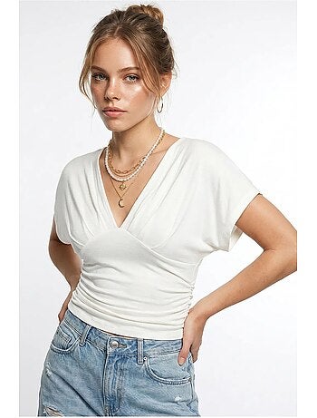 T-shirt ajusté col v jersey manches courtes lucci