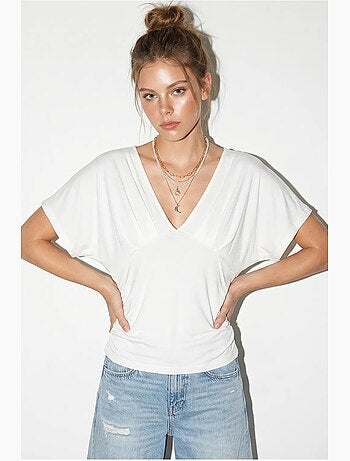 T-shirt ajusté col v jersey manches courtes lucci