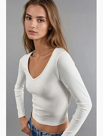 T-shirt ajusté col v manches longues busem