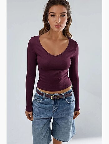 T-shirt ajusté col v manches longues busem