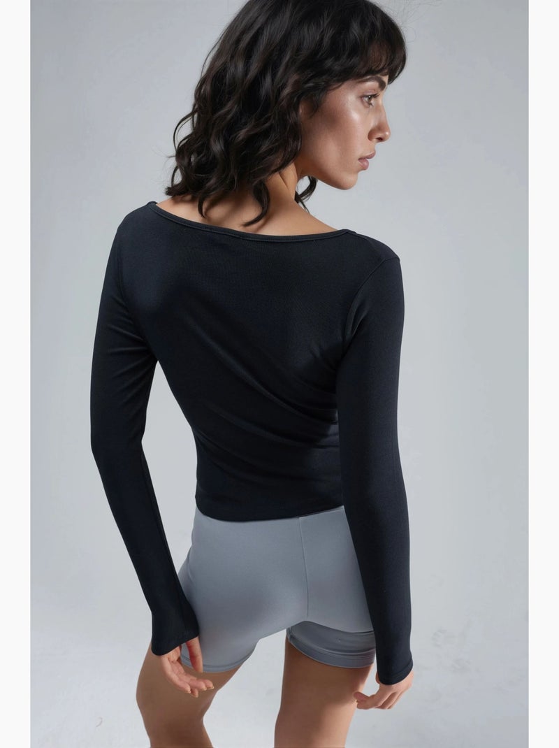 T-shirt ajusté col v manches longues busem Noir - Kiabi