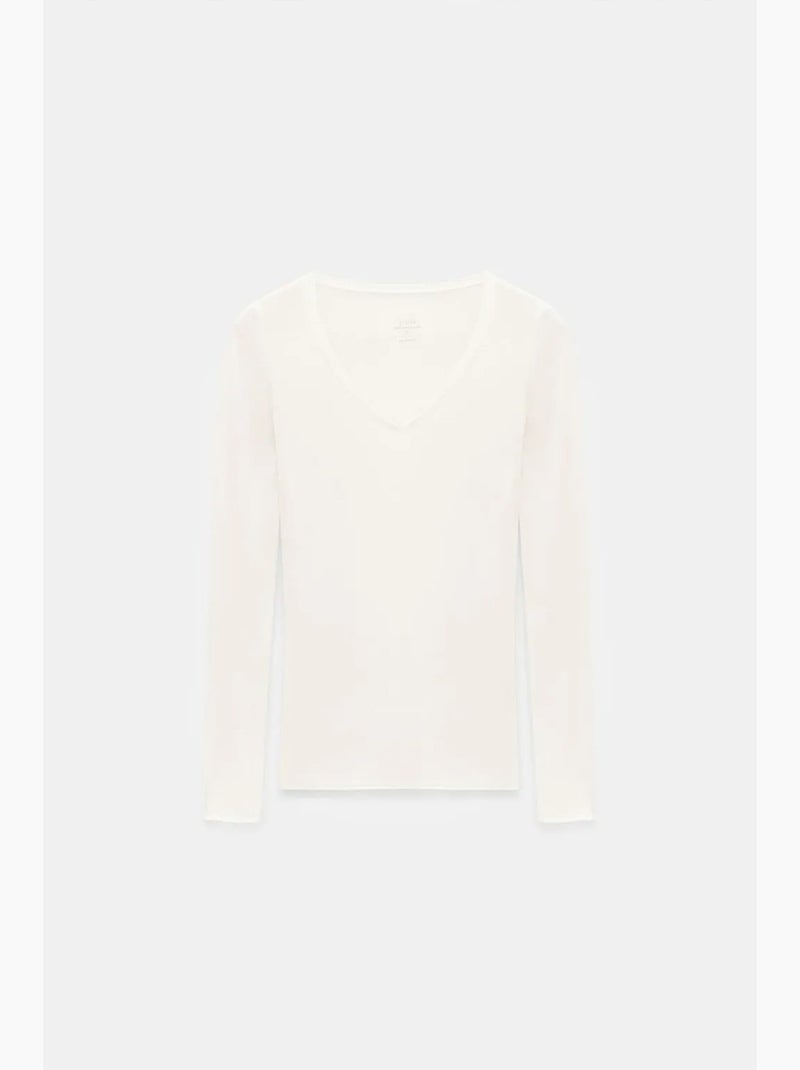 T-shirt ajusté col v manches longues dilvin Blanc - Kiabi