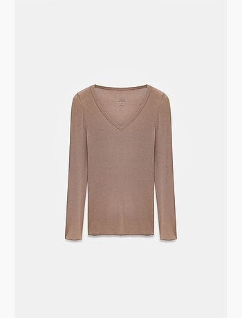 T-shirt ajusté col v manches longues dilvin