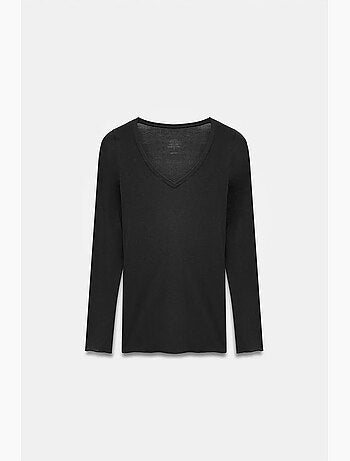T-shirt ajusté col v manches longues dilvin