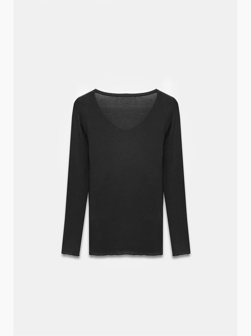 T-shirt ajusté col v manches longues dilvin Noir - Kiabi