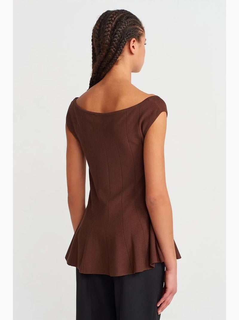 T-shirt ajusté côtelé bas péplum manches courtes dilvin Marron chocolat - Kiabi