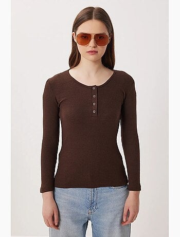 T-shirt ajusté côtelé boutonné manches longues istanbul