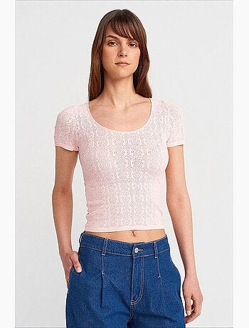 T-shirt ajusté côtelé texturé manches courtes dilvin