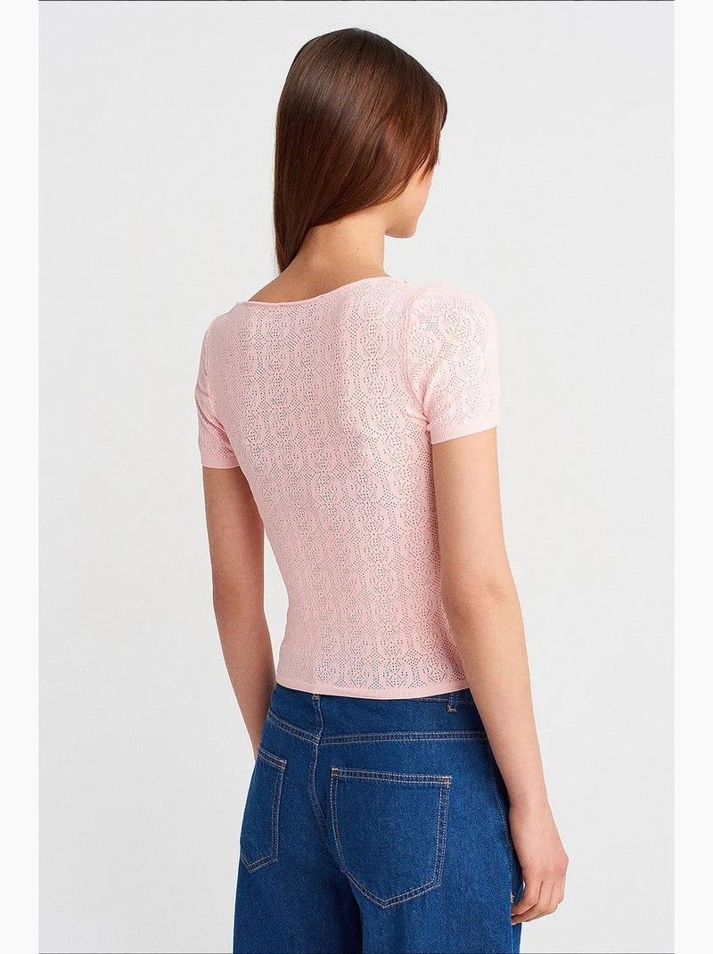 T-shirt ajusté côtelé texturé manches courtes dilvin Rose pâle - Kiabi
