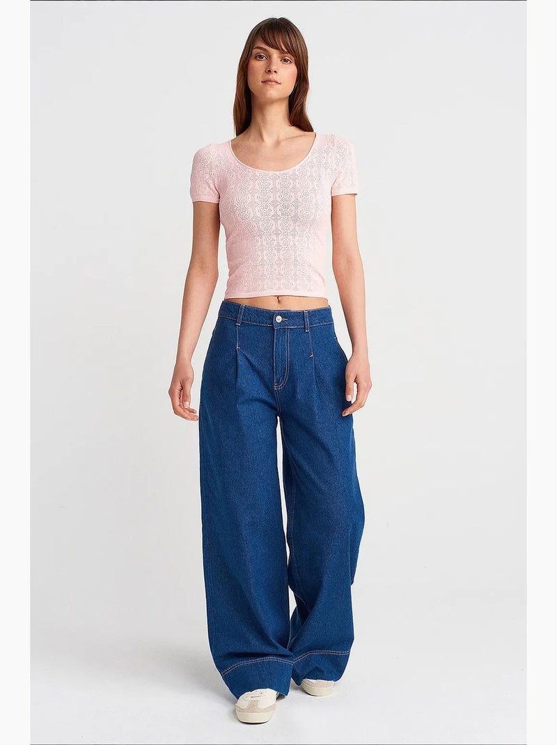 T-shirt ajusté côtelé texturé manches courtes dilvin Rose pâle - Kiabi