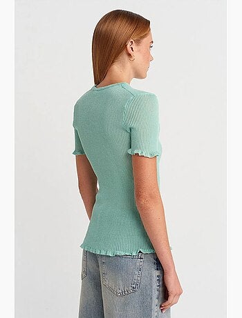 T-shirt ajusté côtelé volant manches courtes dilvin