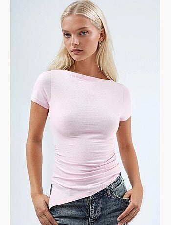 T-shirt ajusté détail fente drapé manches courtes busem