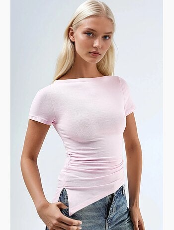 T-shirt ajusté détail fente drapé manches courtes busem