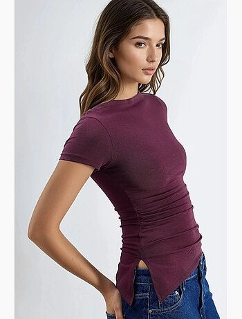 T-shirt ajusté détail fente drapé manches courtes busem