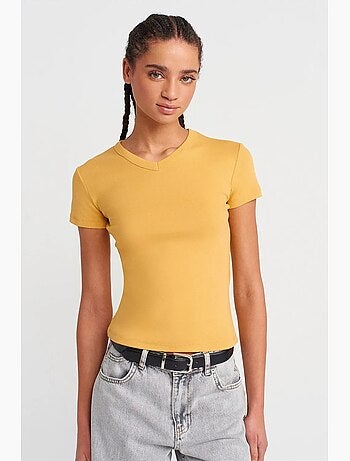 T-shirt ajusté en coton à col v dilvin