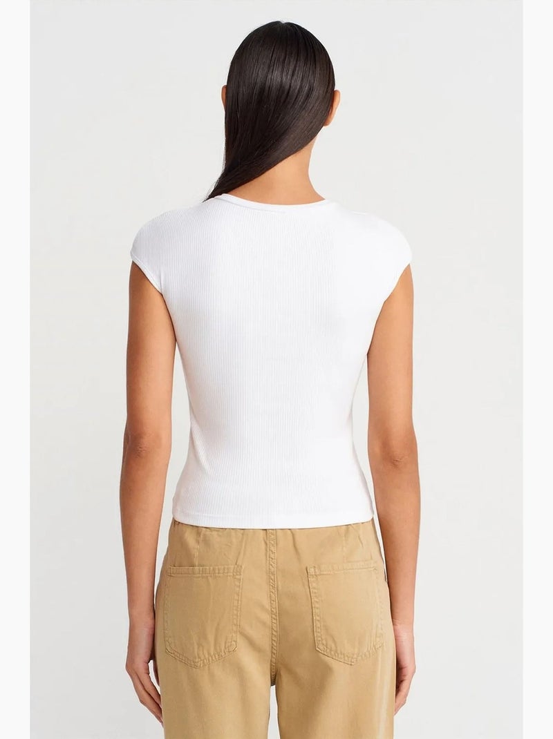 T-shirt ajusté en jersey de coton à col rond dilvin Blanc - Kiabi