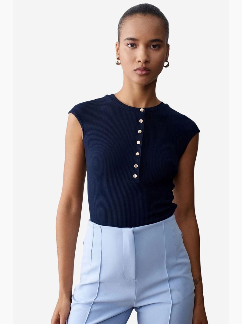 T-shirt ajusté en jersey de coton à col rond dilvin Bleu marine - Kiabi