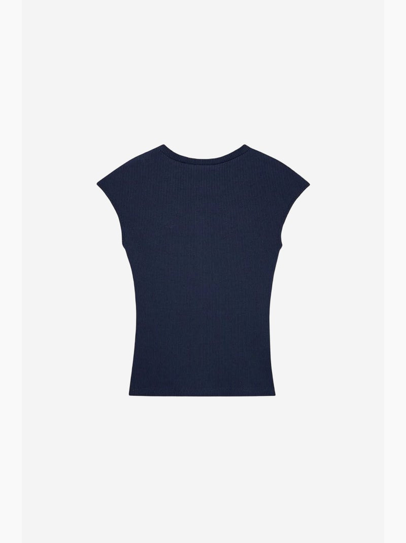 T-shirt ajusté en jersey de coton à col rond dilvin Bleu marine - Kiabi