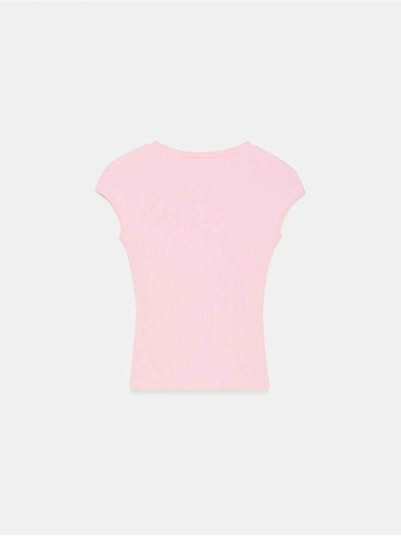 T-shirt ajusté en jersey de coton à col rond dilvin Rose clair - Kiabi