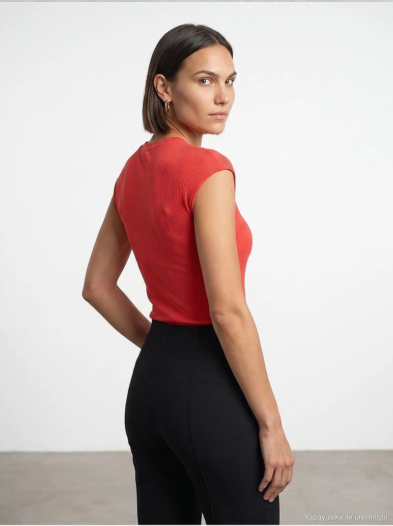 T-shirt ajusté en jersey de coton à col rond dilvin Rouge - Kiabi