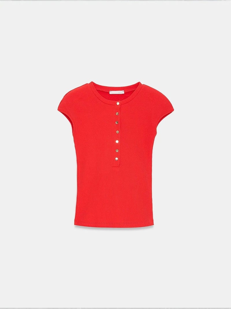 T-shirt ajusté en jersey de coton à col rond dilvin Rouge - Kiabi