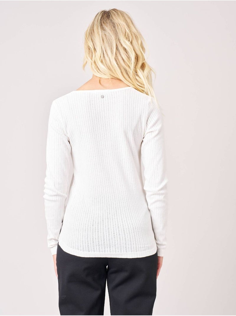 T-shirt ajusté femme en 100% coton côtelé 'deeluxe' Blanc cassé - Kiabi