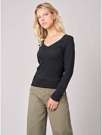 T-shirt ajusté femme en 100% coton côtelé 'deeluxe'