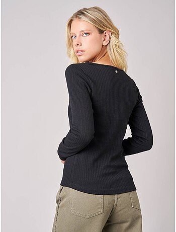T-shirt ajusté femme en 100% coton côtelé 'deeluxe'