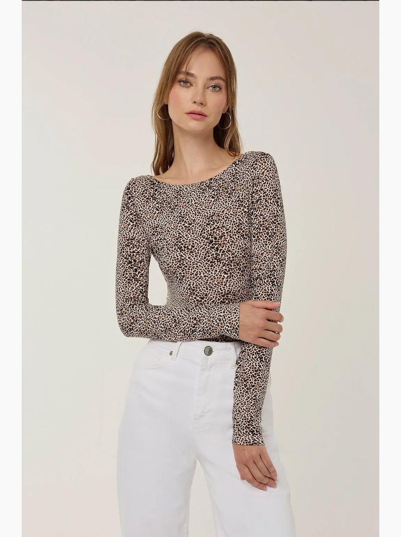 T-shirt ajusté imprimé animal manches longues hiccup Beige naturel - Kiabi