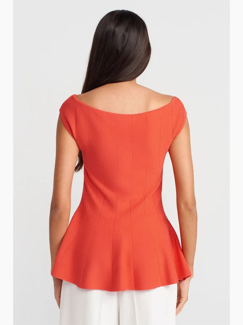 T-shirt ajusté peplum en maille côtelée à manches courtes dilvin Orange - Kiabi