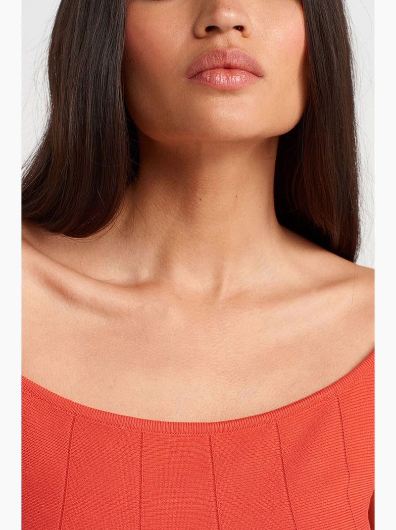 T-shirt ajusté peplum en maille côtelée à manches courtes dilvin Orange - Kiabi