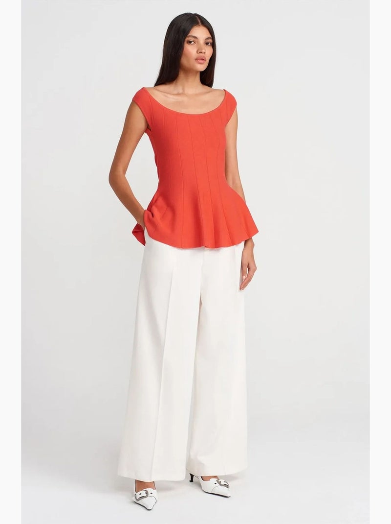 T-shirt ajusté peplum en maille côtelée à manches courtes dilvin Orange - Kiabi
