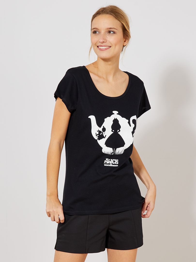 T-shirt 'Alice aux pays des merveilles' noir - Kiabi