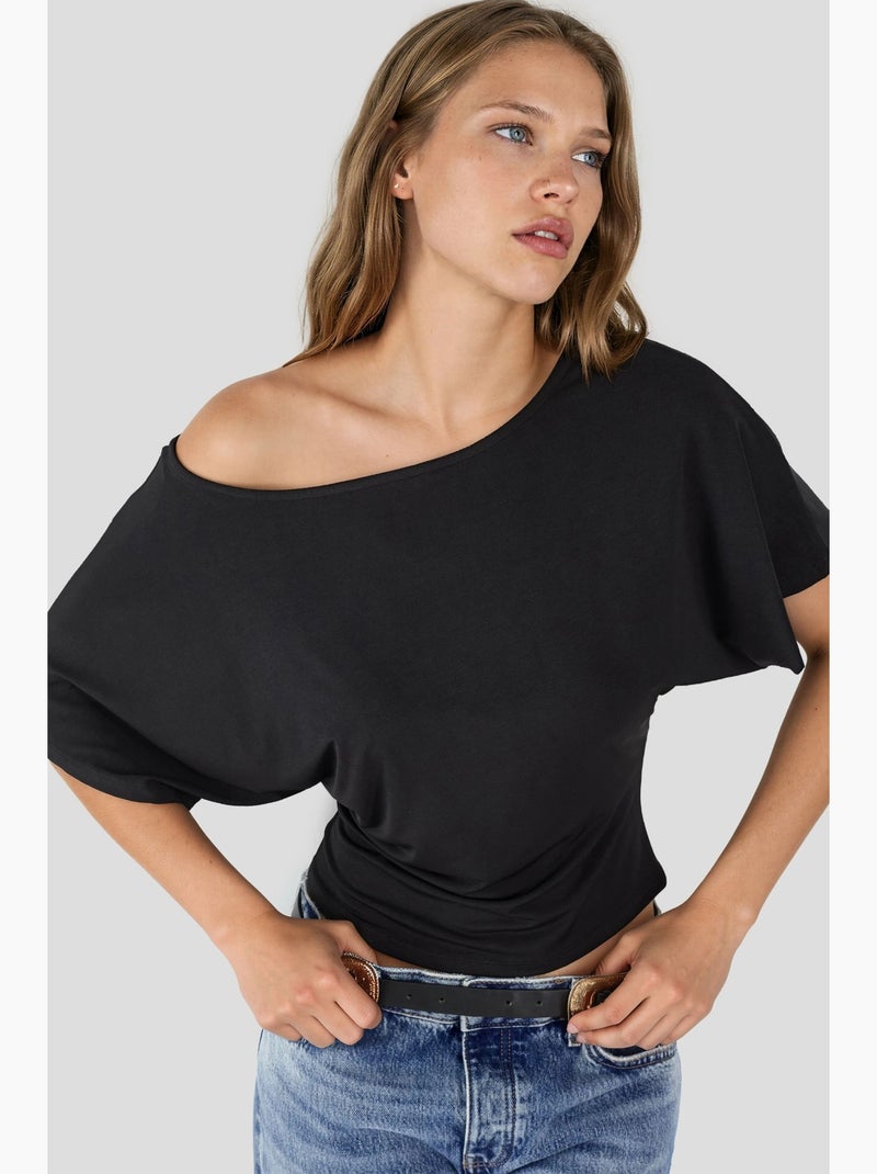 T-shirt ample à col bateau hiccup Noir - Kiabi