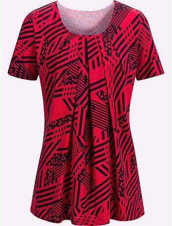 T-shirt ample à col rond avec motif graphique géométrique - Taille standard - Moda Vilona