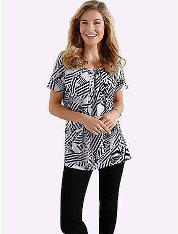 T-shirt ample à col rond avec motif graphique géométrique - Taille standard - Moda Vilona